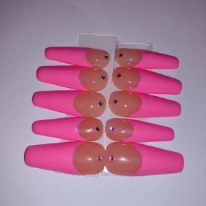 Press on gel nails pink french tip long coffin 💓